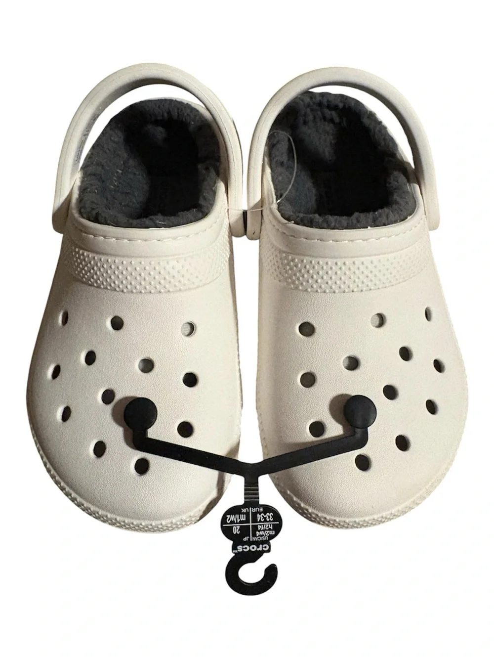 NWT: CROCS White Fuzzy-Lined Slip-On Clogs M2 W4